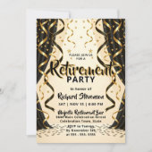 Elegant Black Gold Streamers Retirement Party Kaart (Voorkant)