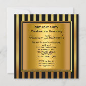 Elegant Black Gold Stripe Birthday Party Kaart (Voorkant)