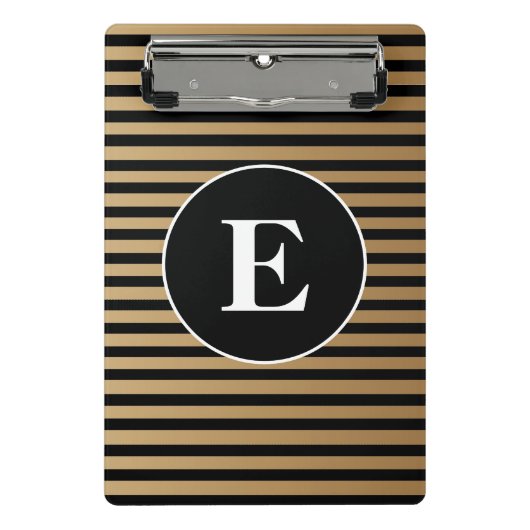 Elegant Black Gold Striped Monogram Mini Klembord (Voorkant)