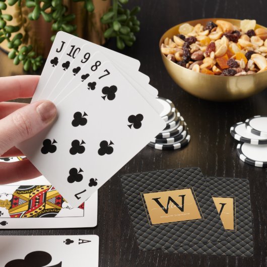 Elegant Black Gold Stylish Monogram Initiaal Scrip Pokerkaarten (Insitu)