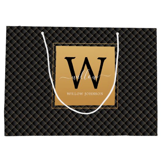 Elegant Black Gold Stylish Monogram Script Groot Cadeauzakje (Achterkant)