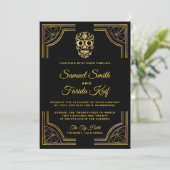 Elegant Black Gold Sugar Skull Weddenschap Kaart (Staand voorkant)