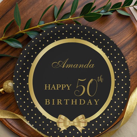Elegant Black & Gold Surprise verjaardagsfeestje Papieren Bordje