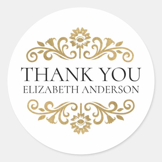 Elegant Black Gold Thank You Sticker (Devant)