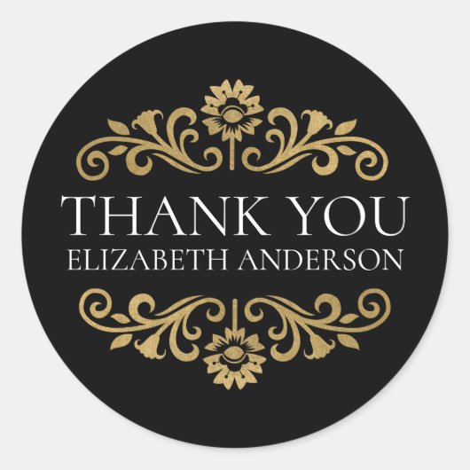 Elegant Black Gold Thank You Sticker (Devant)