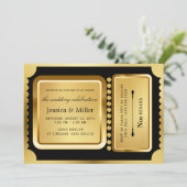 Elegant Black & Gold Ticket Wedding Invitation (Debout devant)