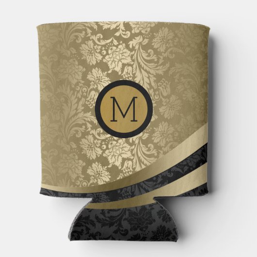 Elegant Black & Gold Tones Floral Dammaskers Blikjeskoeler (Achterkant)