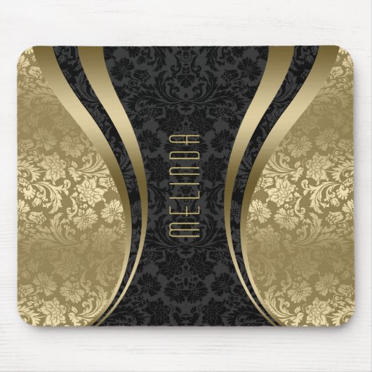 Elegant Black & Gold Tones Floral Dammaskers Muismat (Voorkant)