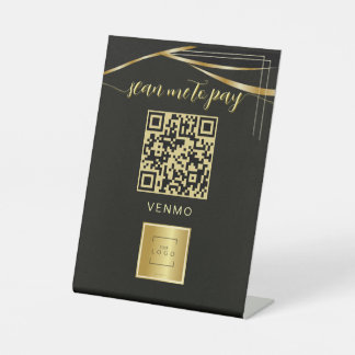 Elegant black gold venmo Payment Qr code  Reclamebord Met Voetstuk