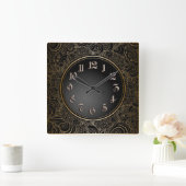 Elegant Black & Gold Vierkante Klok (Huis)