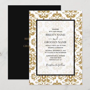 Elegant Black Gold Vintage Wedding Invitting Kaart