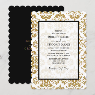 Elegant Black Gold Vintage Wedding Invitting Kaart