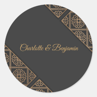 Elegant Black Gold Wedding Favor Sticker