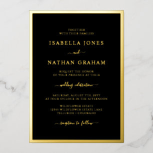 Elegant Black Gold Wedding Folie Uitnodiging