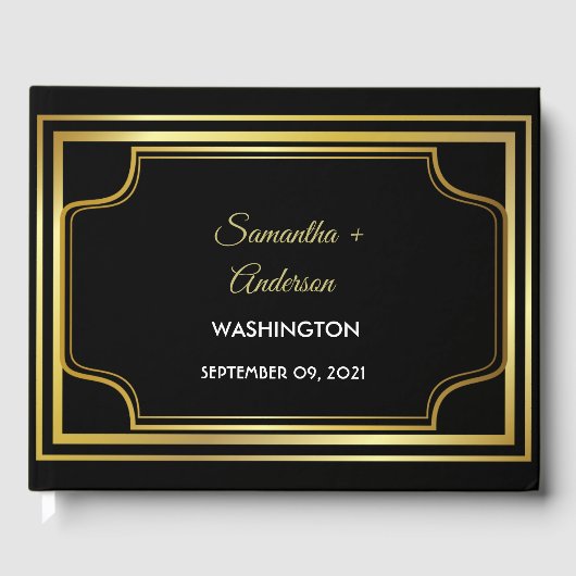 Elegant Black Gold Wedding Gastenboek (Voorkant)