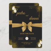 Elegant Black & Gold Wedding Invitation (Devant / Derrière)