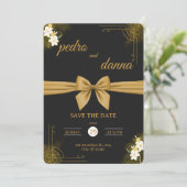 Elegant Black & Gold Wedding Invitation Kaart (Staand voorkant)