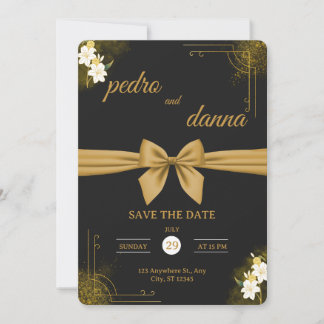Elegant Black & Gold Wedding Invitation Kaart
