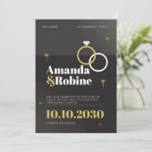 Elegant Black & Gold Wedding Invitation Kaart (Staand voorkant)
