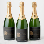 Elegant Black & Gold Wedding – Personalized Sparkling Wijnetiket (Flessen)