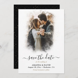 Elegant Black Gold Wedding Photo Save the Date