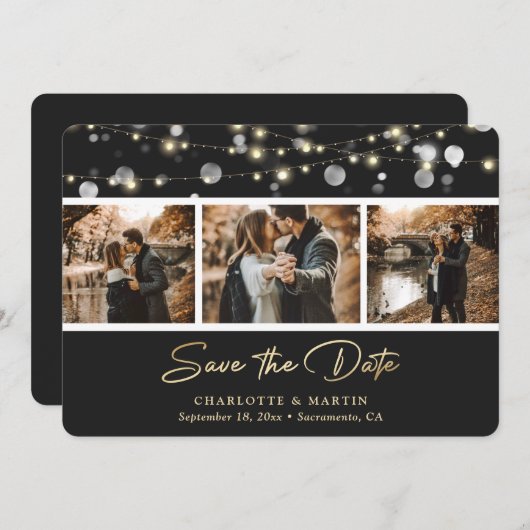 Elegant Black Gold Wedding Photo Save the Date (Voorkant / Achterkant)