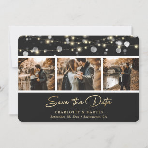 Elegant Black Gold Wedding Photo Save the Date
