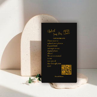 Elegant Black Gold Wedding Photo Sharing QR Code   Informatiekaartje