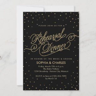 Elegant Black & Gold Wedding Rehearsal Dinner Kaart