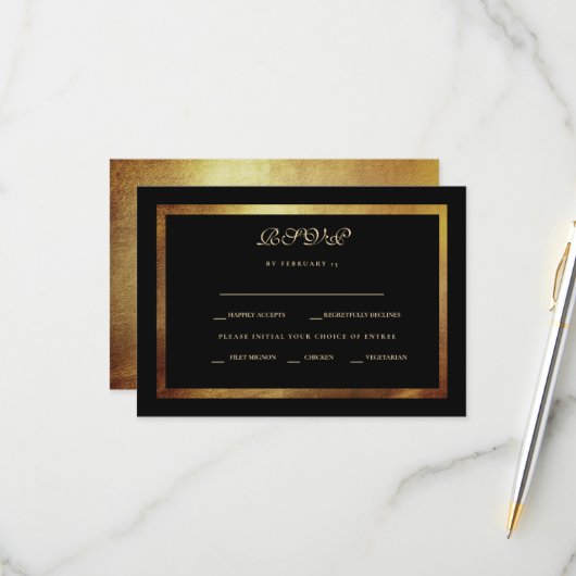 Elegant Black & Gold Wedding RSVP (Voorkant / Achterkant in situ)