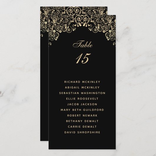 Elegant Black Gold Wedding Seating Chart (Voorkant / Achterkant)