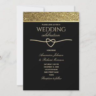 Elegant Black Gold Wedding Uitnodiging