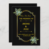 Elegant Black Gold Wedding Uitnodiging (Voorkant / Achterkant)