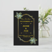 Elegant Black Gold Wedding Uitnodiging (Staand voorkant)