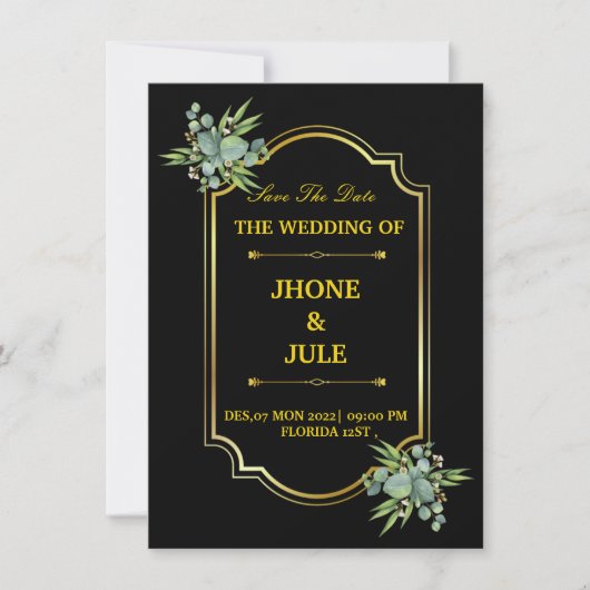 Elegant Black Gold Wedding Uitnodiging (Voorkant)