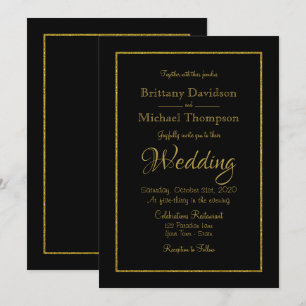 Elegant Black Gold Wedding Uitnodiging