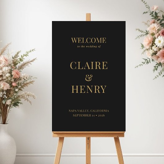 Elegant Black Gold Wedding Welcome Sign Poster