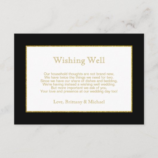 Elegant Black Gold Wedding Wishing Well Poem Informatiekaartje (Voorkant)