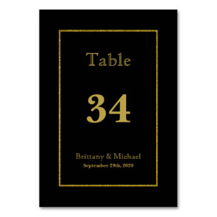 Elegant Black Gold Weduwtable Number Kaart