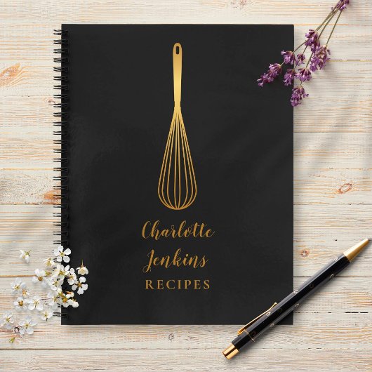 Élégant Black Gold Whisk Recette Script de livre d