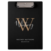 Elegant Black Gold White Script Monogram klembord (Voorkant)