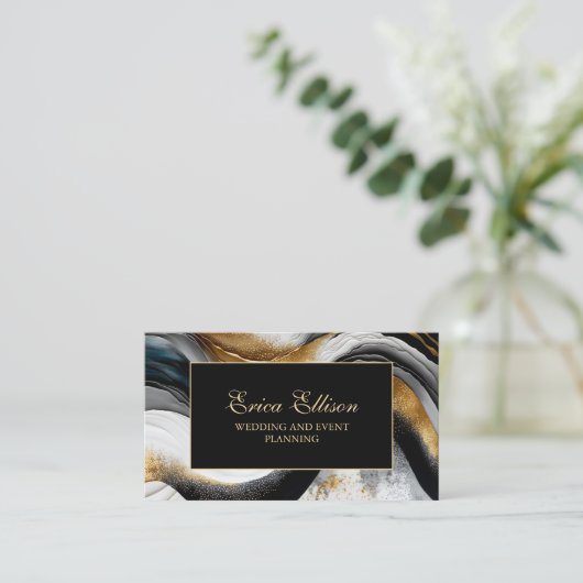Elegant Black Gold White Wedding Planner Visitekaartje (Staand voorkant)