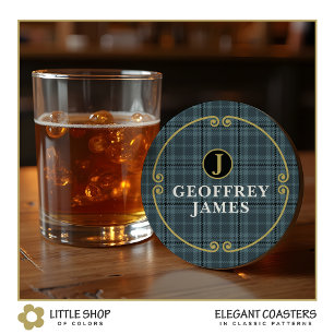 Elegant Black Gold Windows Check Monogram Ronde Kartonnen Onderzetter