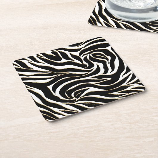 Elegant Black Gold Zebra White Animal Print Vierkante Kartonnen Onderzetter (Schuin)
