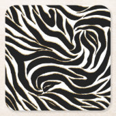 Elegant Black Gold Zebra White Animal Print Vierkante Kartonnen Onderzetter (Voorkant)