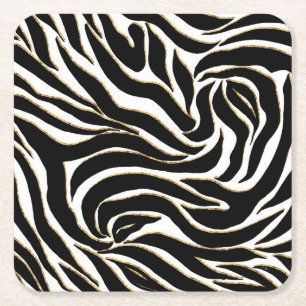 Elegant Black Gold Zebra White Animal Print Vierkante Kartonnen Onderzetter