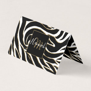 Elegant Black Gold Zebra White Animal Print Visitekaartjes