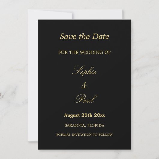 Elegant Black Golden beige Wedding Save the Date (Voorkant)