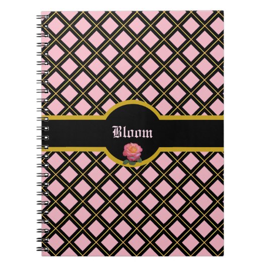Elegant Black & Golden Diamond Pattern Notitieboek (Voorkant)