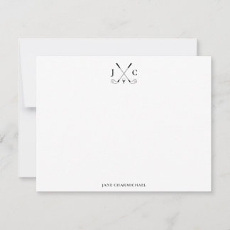 Elegant Black Golf Monogram Flat Note Card Notitiekaartje